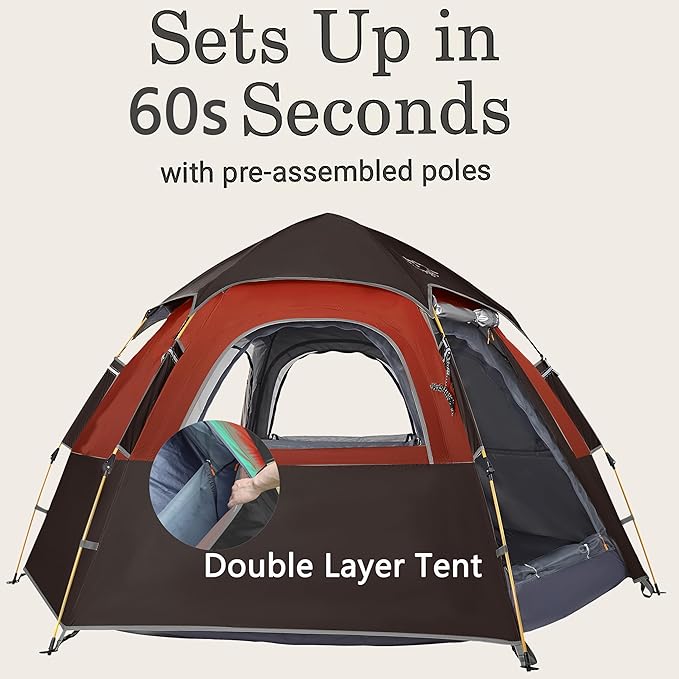 Camping Tent with Instant Setup 2/3 Person Weatherproof Easy Quick Set Up in 60 Seconds with Rainfly Backpack Tent for Family Camping &amp Hiking Upgraded VentilationCenter Height 66-inch
