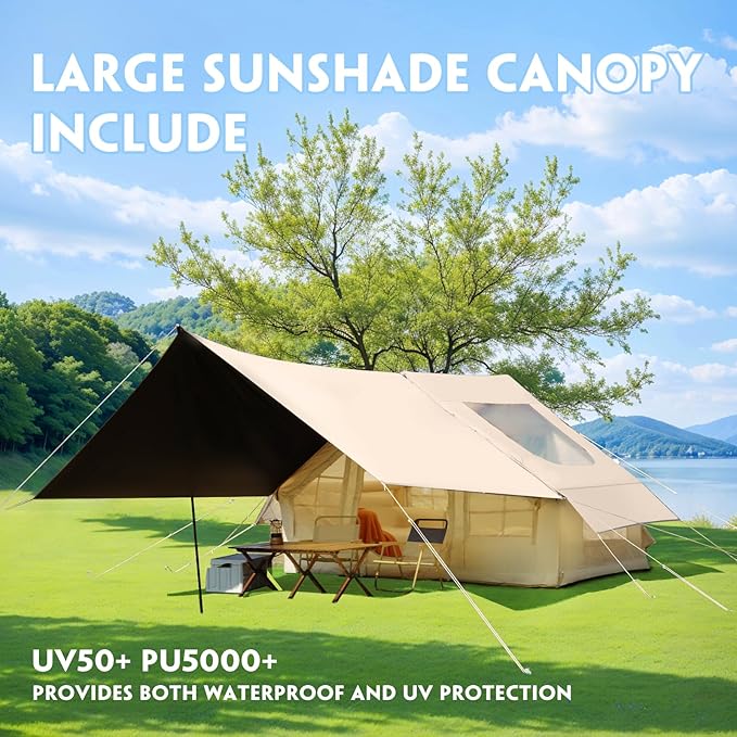 YOLENY Inflatable Tent for Camping 2-4 Person Instant Glamping Camping Tents with Large TPU Skylight and Rainproof Canopy Easy Setup Included Hand Pump