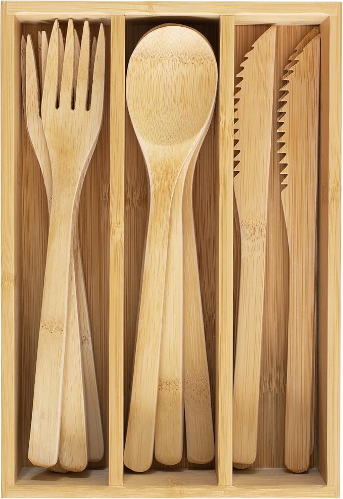 Totally Bamboo 12-Piece Reusable Bamboo Flatware Set with Portable Storage Case Dishwasher Safe