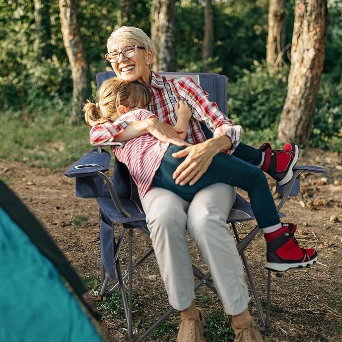 Folding Camping Chairs for Adults Padded Folding Chairs for Outside Heavy Duty with Cup Holders &amp Side Pocket Support up to 500 lbs Blue