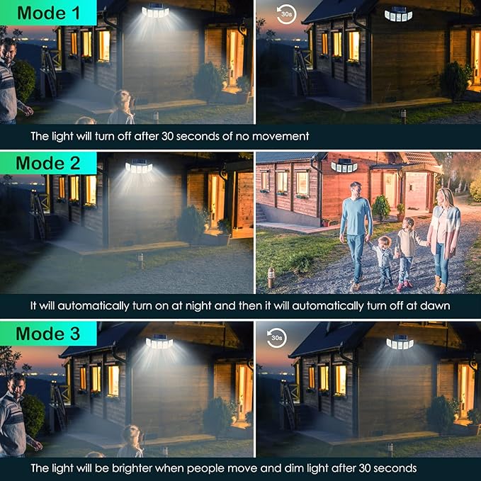 Solar Outdoor Lights Flood Light Motion Sensor &amp Dusk to Dawn Solar Spotlights Outdoor Waterproof 300 Security LED &amp Remote Control 5 Head 270° Spot lamp for Wall Backyard 2 Pack