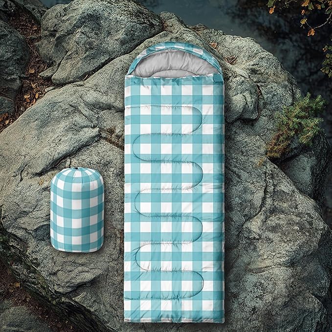Purple Gingham Sleeping Bag for Girls KidsCute Plaid Checkered Camping Bag with Compression SackGeometric Grid Camping Gear EssentialsFarmhouse Sleeping Mat for Travelling Outdoor Indoor