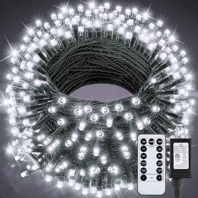 Minetom 328 Ft 1000 LED Christmas Tree Lights Outdoor Indoor String Lights with 8 Modes Waterproof Twinkle Xmas Light with Remote Plug in Rice Lights for Tree Room Christmas Decorations Cool White