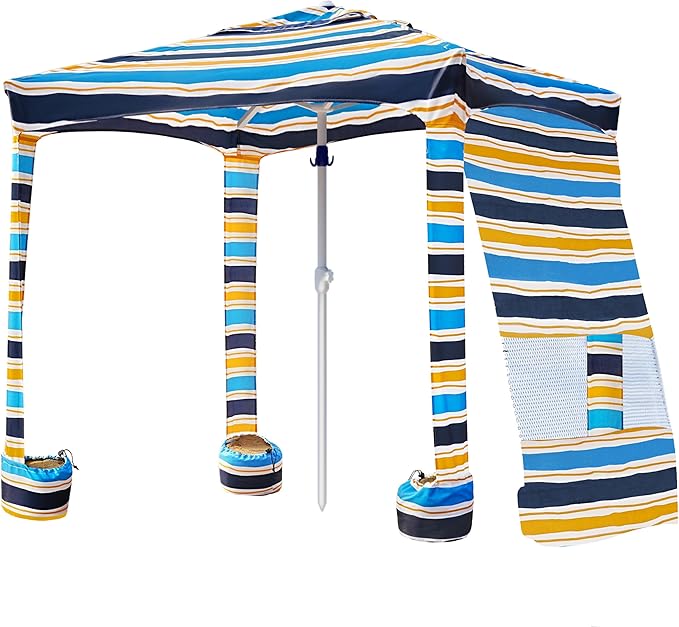 AMMSUN Beach Cabana 6.2'×6.2' Beach Canopy Easy Set up and Take Down Cabana Tent with Sand Pockets Instant Sun Shade with Side Wall Vibrant Stripe