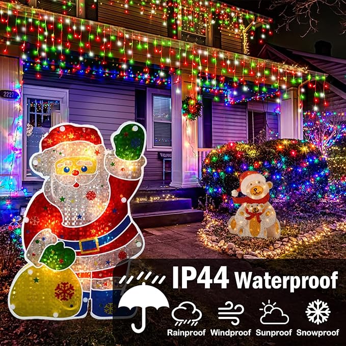 Hezbjiti Christmas Lights - Outdoor Decorations LED Fairy String Curtain Lights with 75 Drops 8 Modes 1600LED 164FT for Christmas Decor (Red Green Cold)