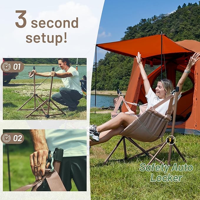 TIMBER RIDGE Hammock Camping Chair with Adjustable Backrest Heavy Duty Folding Hammock Chair Supports 300lbs Portable Hammock Chair for Camping Travelling and Patio Tan