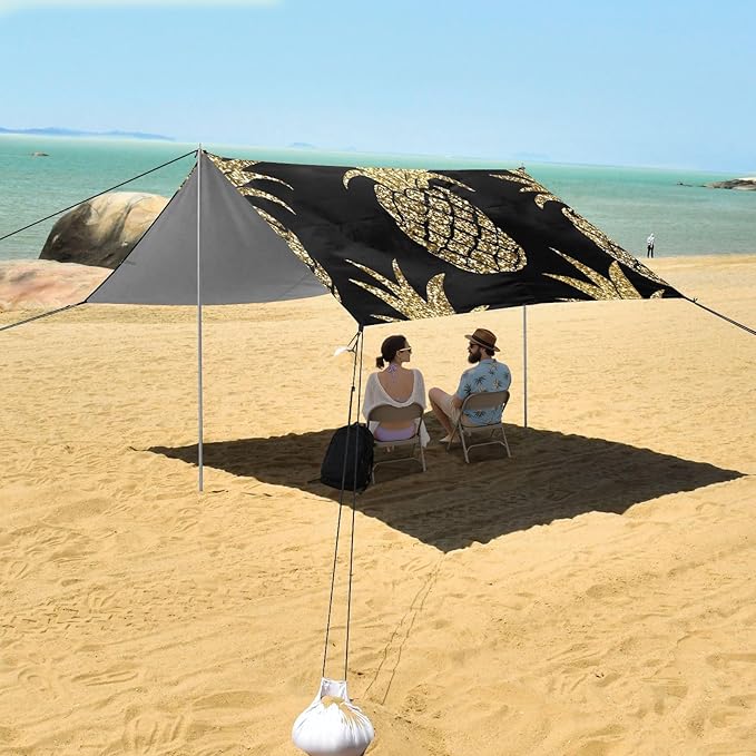 Beach Tent Sun Shelter Golden Shiny Pineapple Lightweight &amp Easy Setup Beach Shade Canopy for Camping Fishing