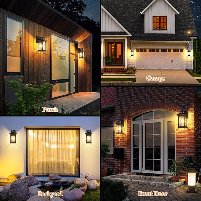 Motion Sensor Outdoor Wall Lantern Updated Dusk to Dawn Outdoor Lighting Exterior Light Fixtures Black Porch Lights &amp Outside Wall Sconces with Water Rippled Glass for Patio Garage Entryway Hou
