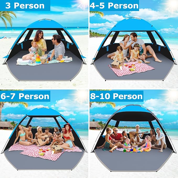 Gorich Beach Tent Sun Shelter for 3/4/6/8/10 Person with UPF 50＋ UV Protection Lightweight &amp Easy Setup Beach Shade Canopy Portable Beach Shade Tent Beach Cabana