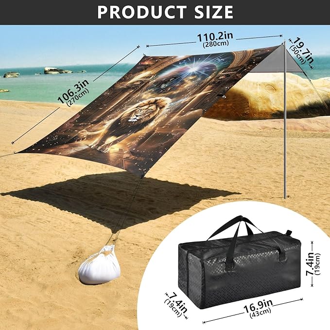 Camping Sun Shelters Majestic Lion Walking Through Grand Gate Beach Canopy 126 * 110.2in
