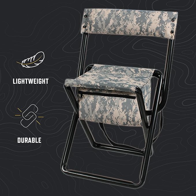 Rothco Deluxe Folding Stool with Back &amp Pouch - Portable Seating for Outdoor Adventures