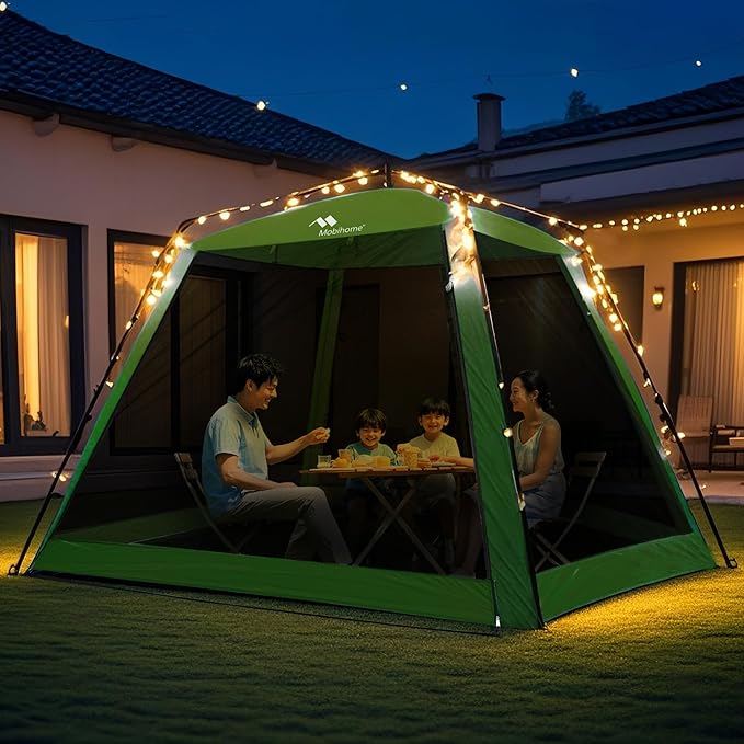 Pop Up Screen House Gazebo 8.2'x8.2'x75'' 4-6 Person Portable Screen Room with Sun &amp Insect Protection Sturdy Frame Foldable Outdoor Canopy for Backyard Camping Park GardenBackyard-Olive Gre