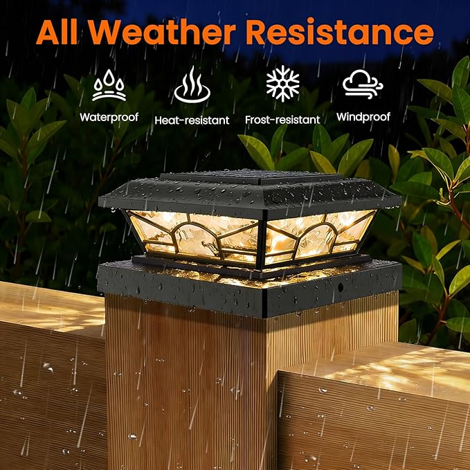 Brightever 4x4 Solar Post Cap Lights 12-Pack Solar Powered Fence Post Light Outdoor Waterproof for Vinyl/Wooden Post 2 Modes(Warm/Cool Light) Black Solar Deck Post Lights for Garden Patio Porch