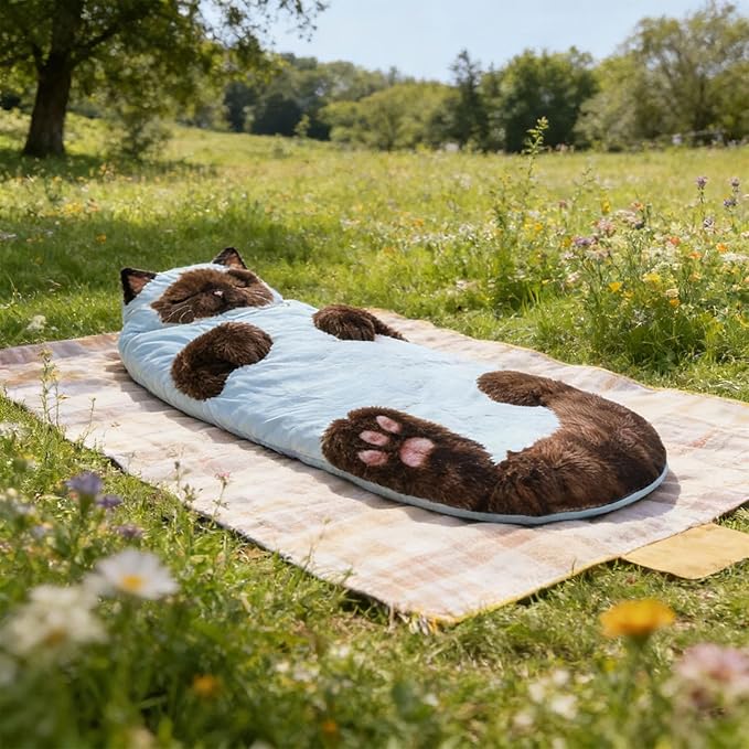 Adult Cat Pattern Envelope Sleeping Bag - Plush Cat Envelope Sleeping Bag for Adult - Plush Warm Washable Camping Blanket