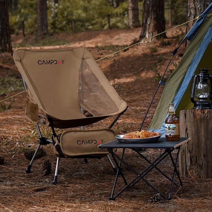 Camping Chair Portable Hiking Ultralight Backpacking Small Lightweight Folding Chair for Outdoor Camp Hunting Beach Picnic Concert Supports 330lbs (Khaki1PCS)
