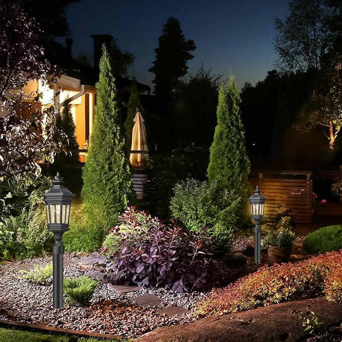 Darkaway Solar Post Lights Lamp Outdoor Pole Light Fixture Dusk to Dawn Aluminum Lamp Post with Remote Solar Pole Fence Deck Lighting for Huose Garden Patio Pathway