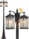 Dusk to Dawn Outdoor Lamp Post Light Modern 2-Head Street Pole Light Fixtures with Outlet Waterproof Black Outside Street Light Electric Lantern for Backyard Garden Patio Driveway