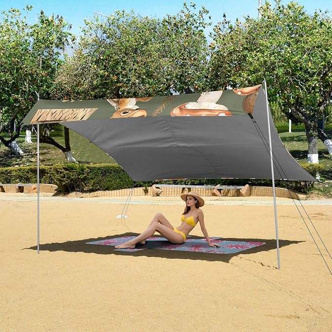 Beach Tent Sun Shelter Cartoon Squirrels Mushrooms Lightweight &amp Easy Setup Beach Shade Canopy for Camping Fishing