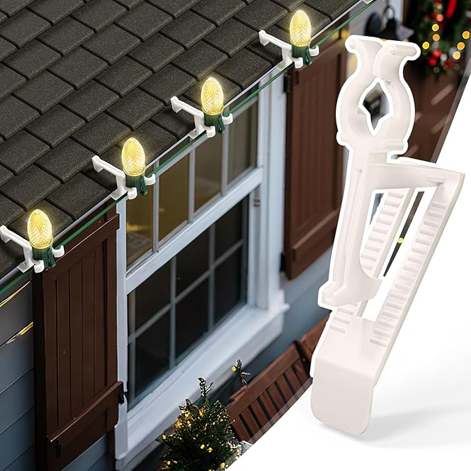 Minetom 200 Pack All-in-One Christmas Light Clip for C7 C9 Christmas String Lights Christmas Light Plastic Clips for Roof and Gutter Shingle Clips Outdoor