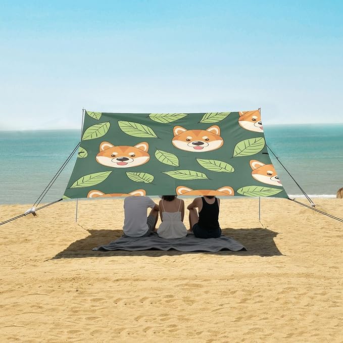 Cute Dogs Camping Sun Shelter Beach Tent Portable Beach Sun Shade Outdoor Canopy for Camping Trips Fishing Picnic
