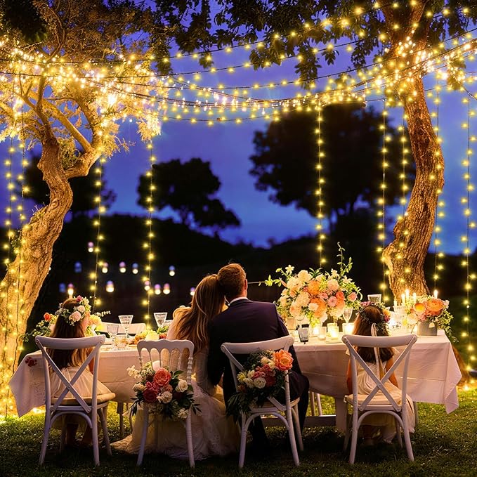 XURISEN 403FT 1000 LED String Lights Outdoor Green Wire Christmas Lights 8 Modes &amp Timer Waterproof Fairy Lights Plug in for Party Wedding Yard Garden Indoor/Outdoor Decorations(Warm White)