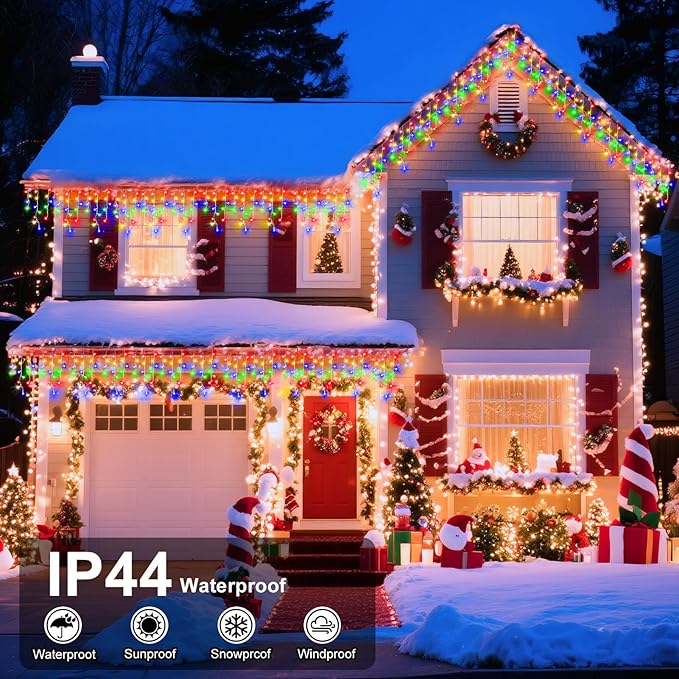 XURISEN 66ft Christmas Lights Decorations Outdoor 640 LED 8 Modes Curtain Fairy Lights with 120 DropsPlug in Waterproof Timer Memory Function for Christmas Holiday Wedding Party Decor(Multicolor)