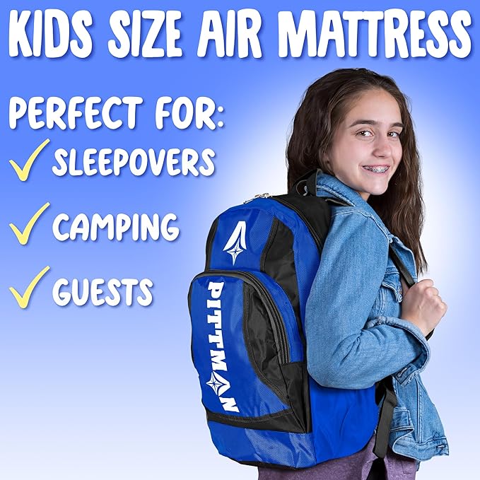 Pittman - Kids Air Mattress - Deluxe Kids Inflatable Bed with Electric Pump &amp Durable Backpack - Perfect Teen to Toddler Blow up Mattress for Sleepovers Camping or Childs Travel Bed