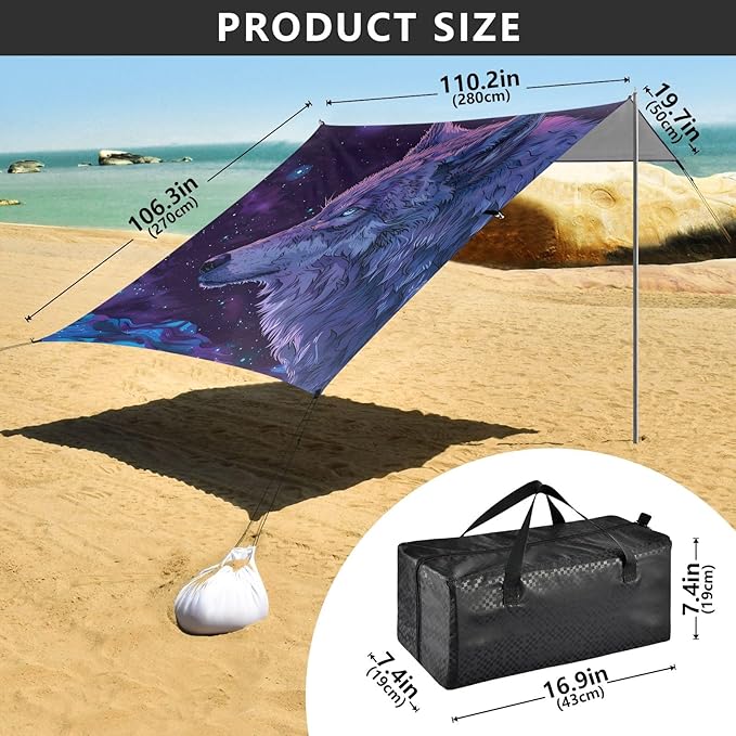 Camping Sun Shelters Wolf Staring Far Beach Canopy 126 * 110.2in