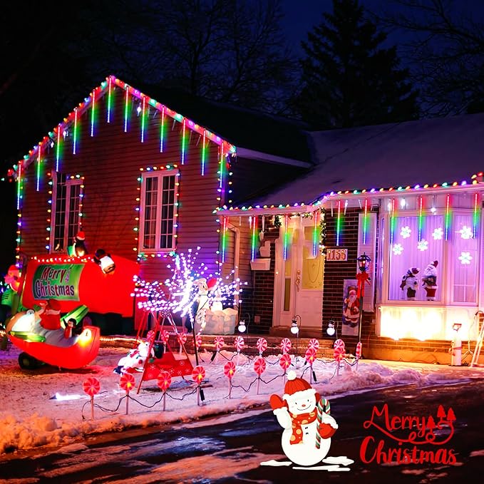 JMEXSUSS 2 Pack Solar Meteor Shower Lights 16 Tube 288 LED Multicolor Meteor Christmas Lights Solar Christmas Lights Outdoor Waterproof for Tree Christmas Decorations
