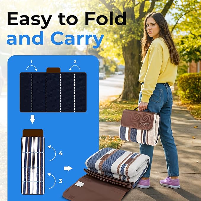 scuddles Extra Large Picnic Blanket – 60 x 80 Waterproof Outdoor Mat with Soft Dual-Layer Comfort Foldable Travel Rug for Beach Camping Lawn Parks &amp Family Picnics