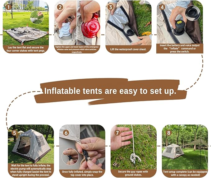 Automatic Inflatable Camping TentEasy Set up 4-6 Person Glamping Outdoor Air Blow Up Tents Quick Setup Air Tent with a Built-in air PumpSuitable for use Throughout The Four Seasons