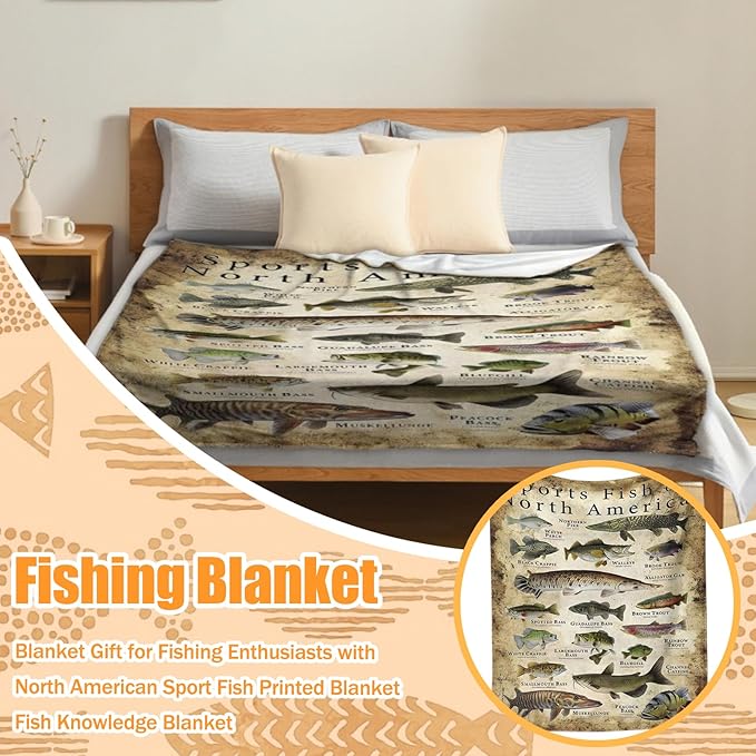North America Fishing Blankets for Men Sports Fish of North America Blanket Fish Blanket Fishing Enthusiast Unique Outdoor Lover Present (70 * 90in)