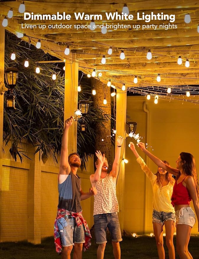 Govee Smart Outdoor String Lights H7015 48ft RGBIC Outdoor Lights with 15 Dimmable LED Bulbs IP65 Waterproof Color Changing Warm White Lights with 47 Scene Modes for Patio Backyard App Control