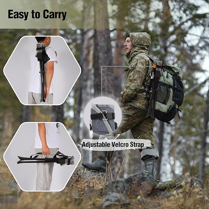 REDCAMP 2 Pack Folding Tripod Stools for Adults Lightweight Portable Camping Stools for Fishing Hunting Backpacking Traveling Black