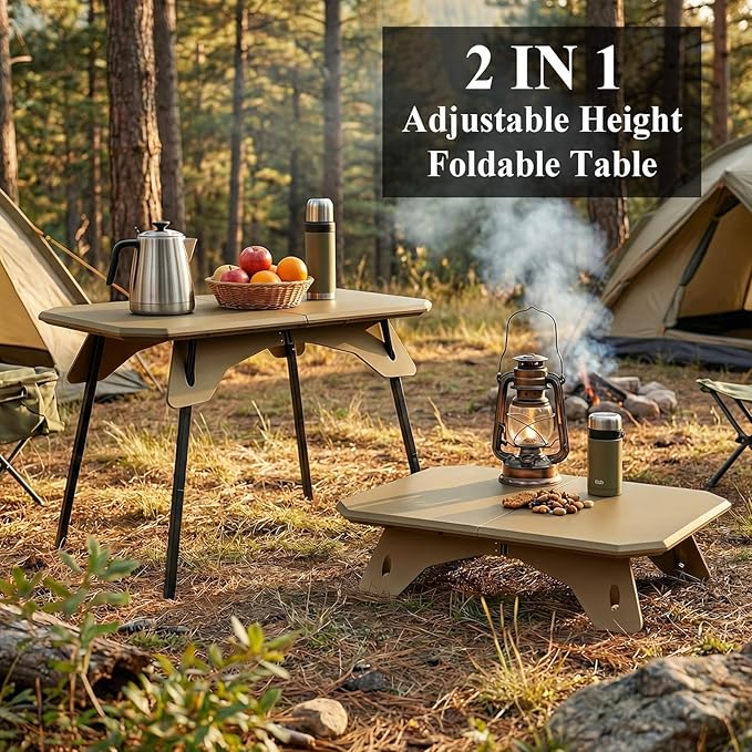LiveGo Outdoor Foldable Camping Table Portable Lightweight Picnic Table with Height Adjustable Legs Collapsible &amp Carry Bag Dining Table for Kitchen Garden Beach Fishing BBQ Indoor Outdoor