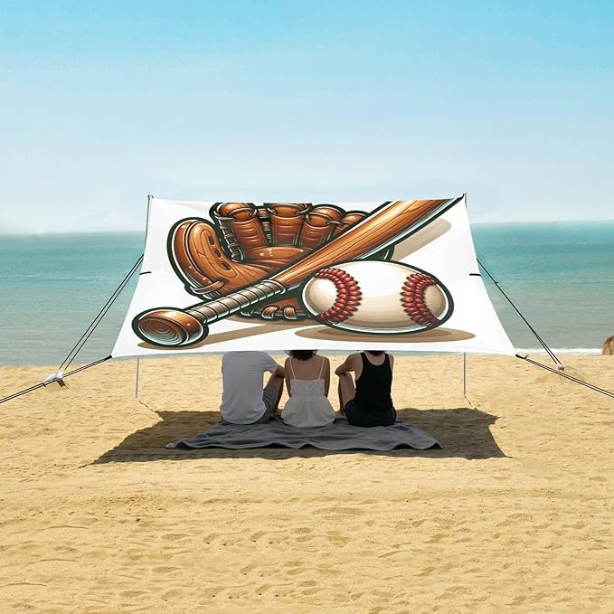 ALAZA Baseball Bat Glove Beach Tent Sun Shelter UPF50+ Protection Beach Shade Canopy w/ 4 Sandbags for Outdoor Camping Fishing Backyard Fun Picnic 10x9 ft