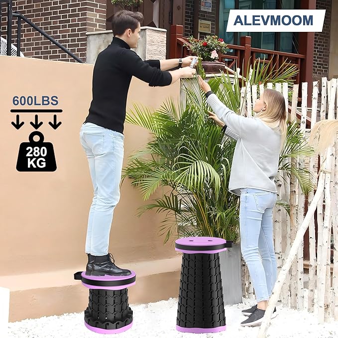 ALEVMOOM 2026 Upgraded 18.1 Collapsible Stool with Cushion &amp Carry Bag 600lbs Max Weight Portable Telescoping Stool More Sturdy Lightweight Retractable Seat Folding Chair for Camping &amp Outd