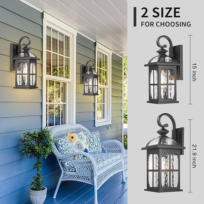 Darkaway 2pcs Large Outdoor Wall Light 22inch Exterior Light Fixture with Water Ripple Glass Aluminum Outside Lights Sconces Exterior Lighting for House Porch Patio Doorway