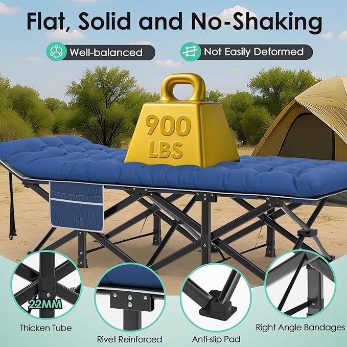 Suteck Camping Cot 32In XXL Folding Camping Cot Heavy Duty Sleeping Bed for Adults 1200D Double Layer Oxford Cots for Camping W/Pilllow Mat Carry Bag for Home Office Travel 900lbs