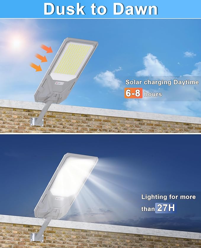 JAYNLT X-12000W Solar Street Lights6500K Commercial Parking Lot Light Dusk to DawnIP68 Waterproof Flood Security Street Lights Motion Sensor for PlayCourtFarm