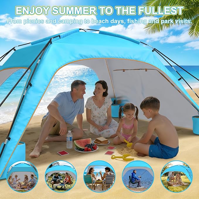 Beach Tent Sun Shelter for 6-8 Person Beach Sun Shelter with UPF50+ UV Protection Lightweight and Easy Setup Beach Canopy Portable Shade Tent for Beach Camping Fishing
