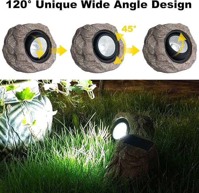 Solar Rock Lights Outdoor Garden Waterproof - Super Bright LED Solar Spotlights Solar Powered Landscape Path Decorative Garden Stone Lights for Pathway Walkway Yard Patio (2 Pack)