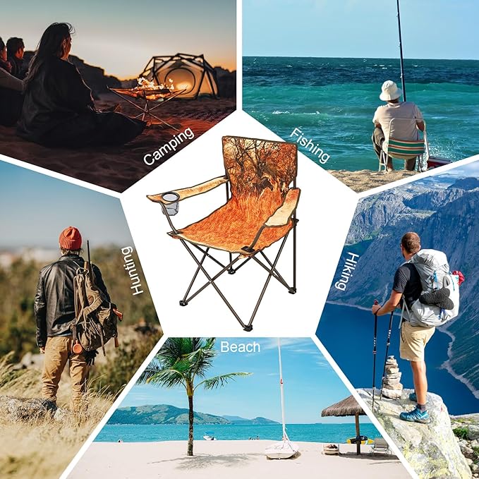 Northroad 2Pack Folding Camping Chairs Portable Animal Print Collapsible Hunting Chair for Outdoor Travel Patio Beach Fishing - Zebra