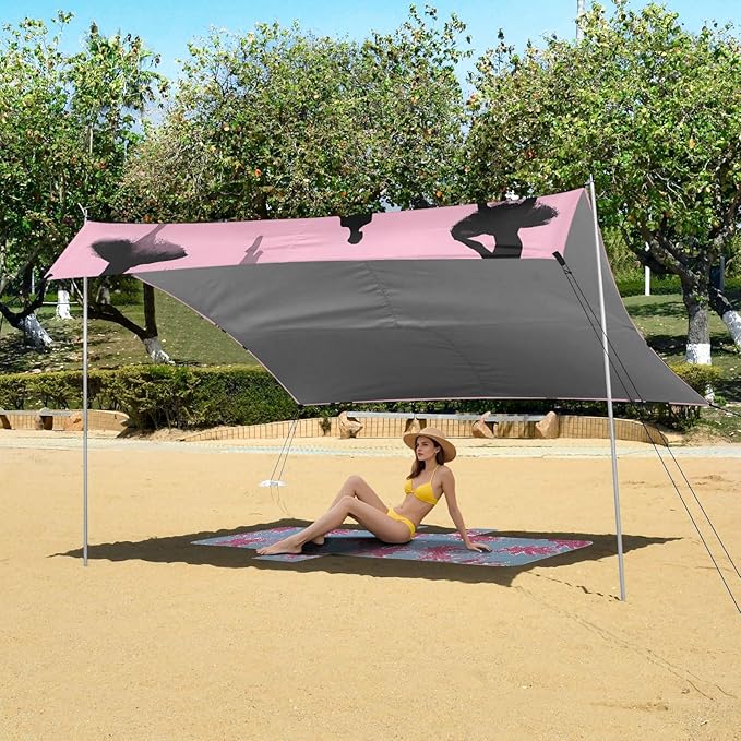 Ballet Dancer Black Silhouette Pattern Camping Sun Shelter Beach Tent Portable Beach Sun Shade Outdoor Canopy for Camping Trips Fishing Picnic