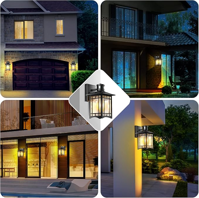 Motion Sensor Outdoor Lights Dusk to Dawn Light Fixture Black Wall Sconce Lighting Front Porch Light Exterior Lights for House Patio Outside Door Wall Mount Anti-Rust Lantern