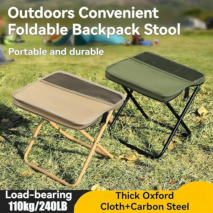 2026 New Large Foldable Backpack Stool for Adults - Portable Camping Stool with Sling Bag 300lbs Capacity for Camping Fishing Hiking Travel Picnic (Khaki)