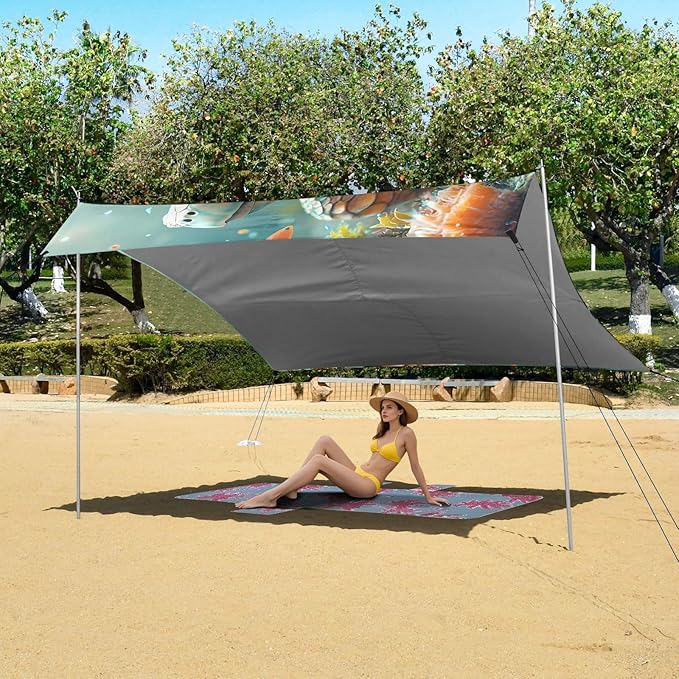 ALAZA Turtle Coral in Sea Beach Tent Sun Shelter UPF50+ Protection Beach Shade Canopy w/ 4 Sandbags for Outdoor Camping Fishing Backyard Fun Picnic 10x9 ft