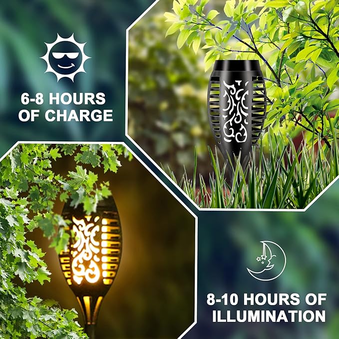 Solar Lights Outdoor 12 Pack Solar Torch Light with Flickering Flame Waterproof Outdoor Lighting Solar Powered Pathway Lights Decoration Lighting for Garden Yard Patio Auto On/Off