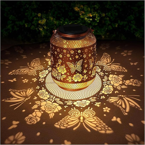 2 Pack Butterfly Solar Lanterns Outdoor Waterproof Rose Garden Decor Gifts for Mom Women Grandma Metal Hanging Solar Lights Outdoor Decoration for PatioYardPorchBackyard