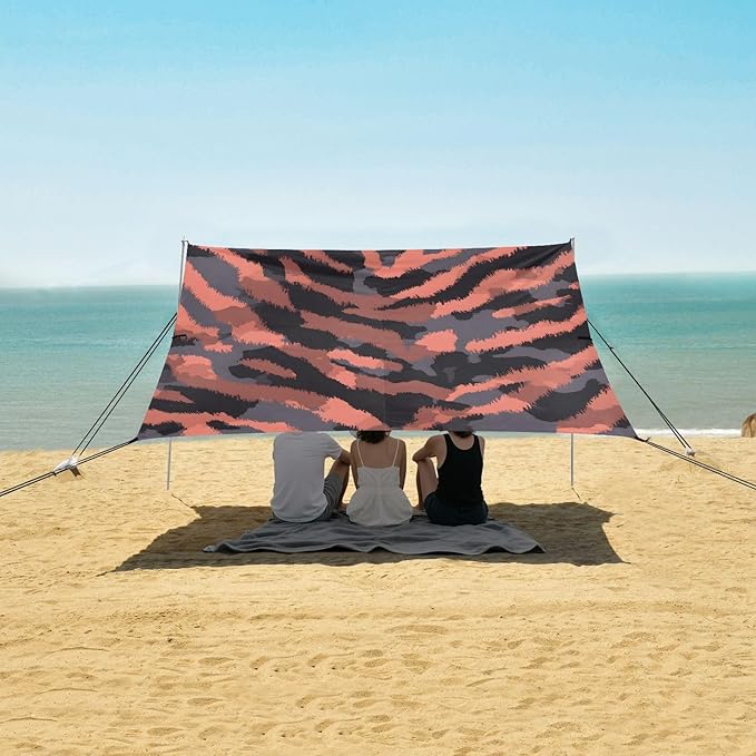 Bolaz Beach Canopy Tent Sun Shade9'×10.5' Large Family Beach Shade UPF50+- Outdoor Shade for Camping Trips FishingHi_0tiger Print Pattern